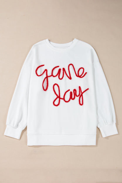 Plus Size Game Day Tinsel Rugby Football Season Sweatshirt | White