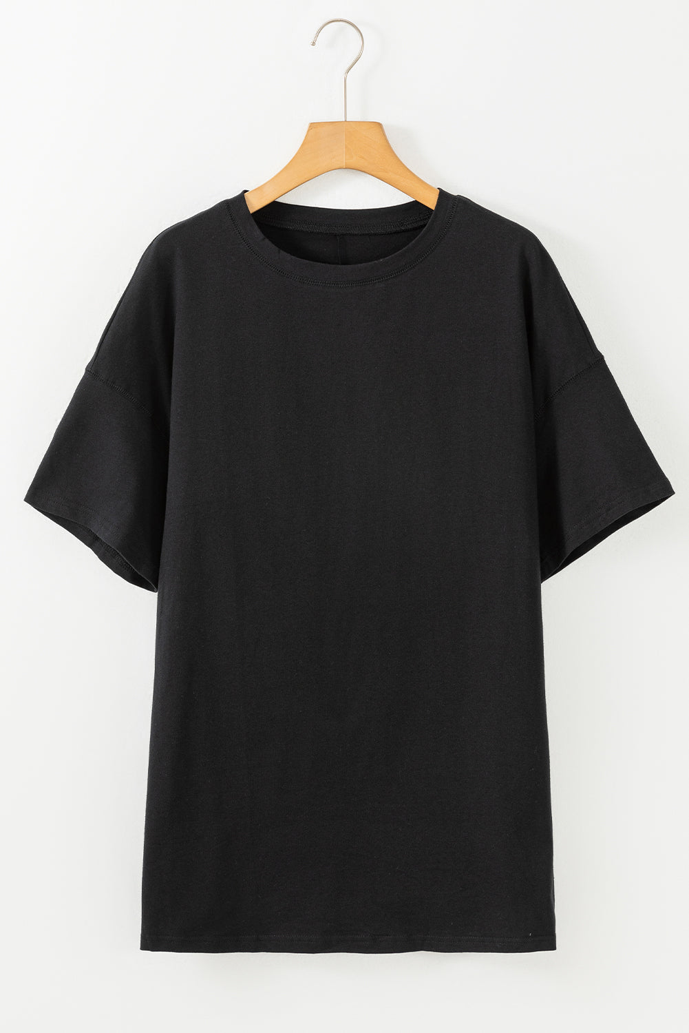 Solid Colour Round Neck Basic Tunic T Shirt | Black