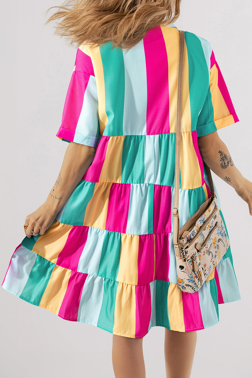 Colourblock Short Sleeve Mini Shirt Dress | Rose Stripe