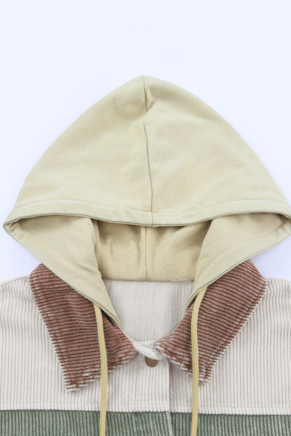 Colour Block Button Down Hooded Corduroy Jacket | Green