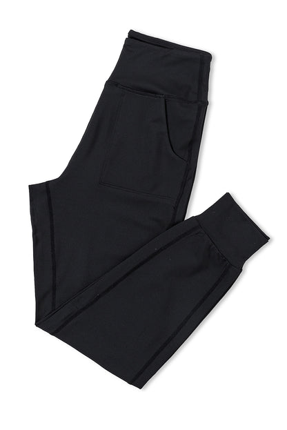 Exposed Seam High Waist Pocketed Joggers | Black