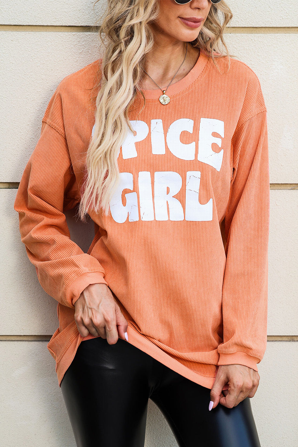 Corded Spicy Girl Graphic Sweatshirt | Orange