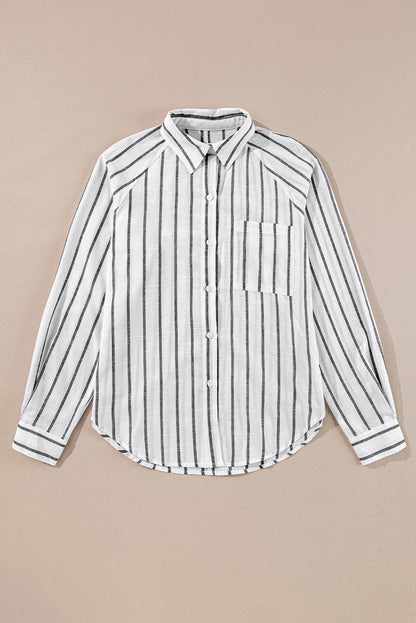 Chest Pocket Buttoned Oversized Shirt | Black Stripe