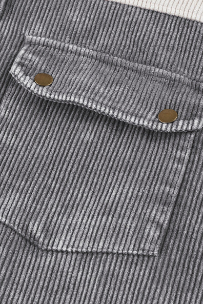 Colour Block Button Down Hooded Corduroy Jacket | Gray