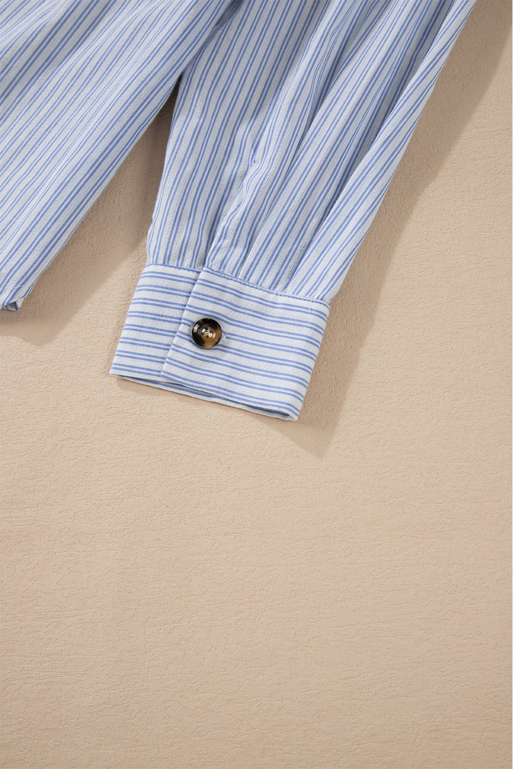 Ruffled Button Up Long Sleeve Shirt | Sky Blue Stripe