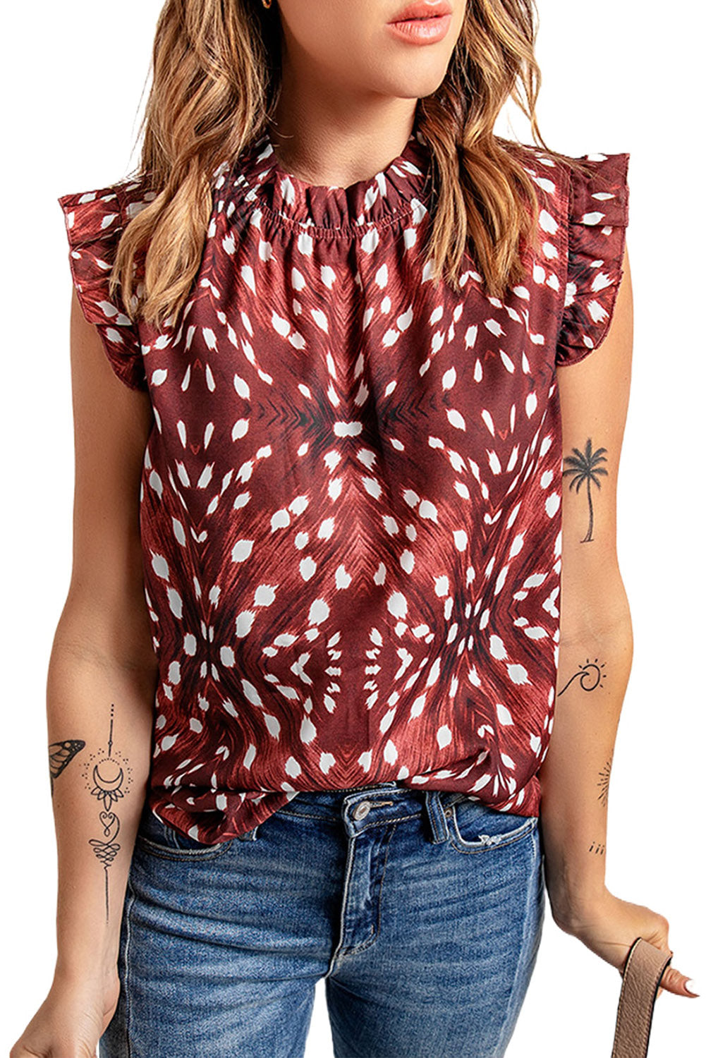 All Over Print Flutter Tank Top | Brown