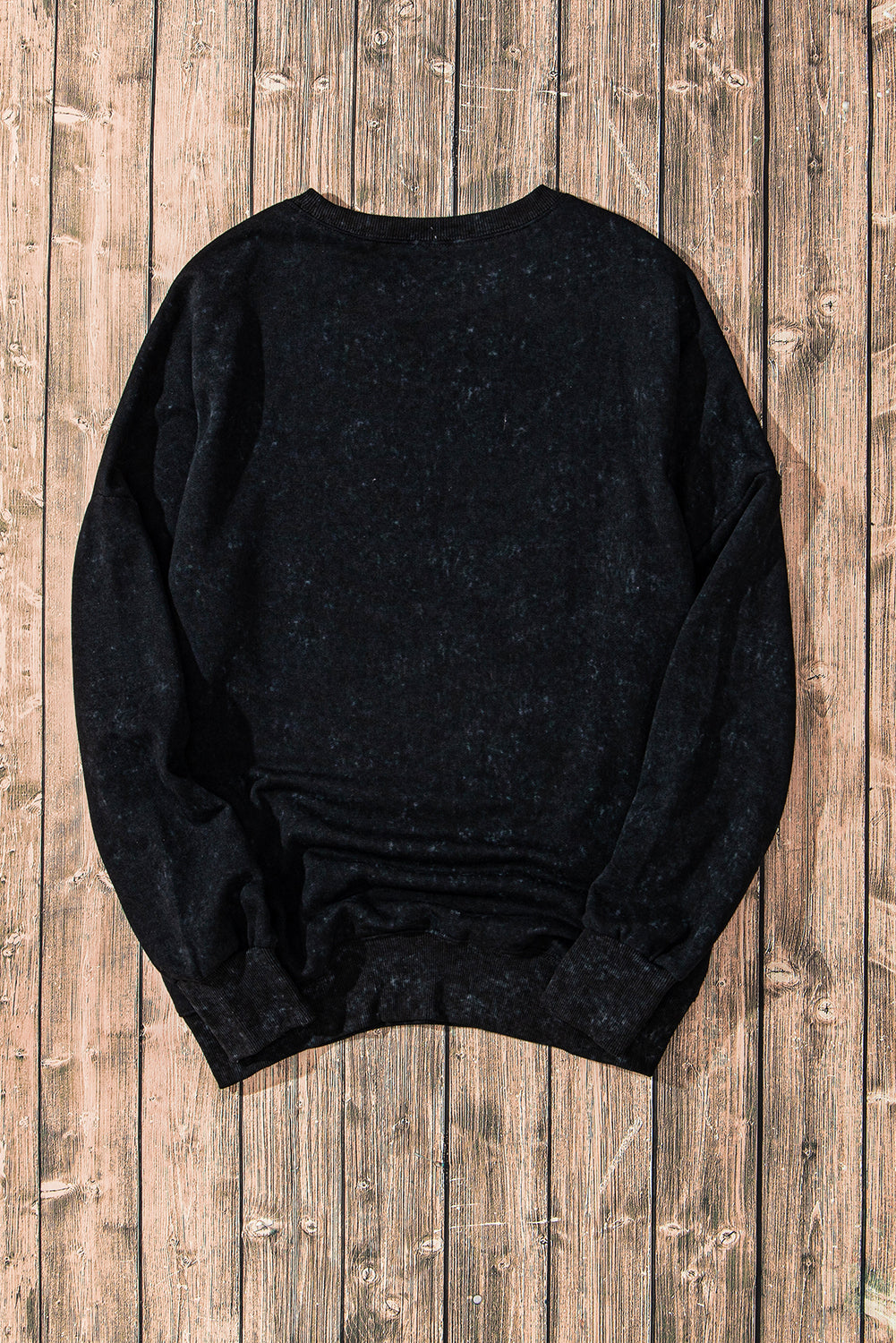 Drop Shoulder Ribbed Trim Oversized Sweatshirt | Black