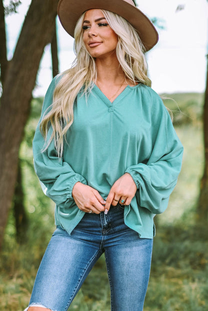 Split V Neck Dolman Top | Green