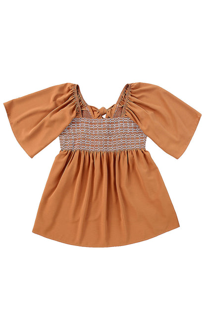 Square Neck Wide Sleeves Flowy Top | Brown