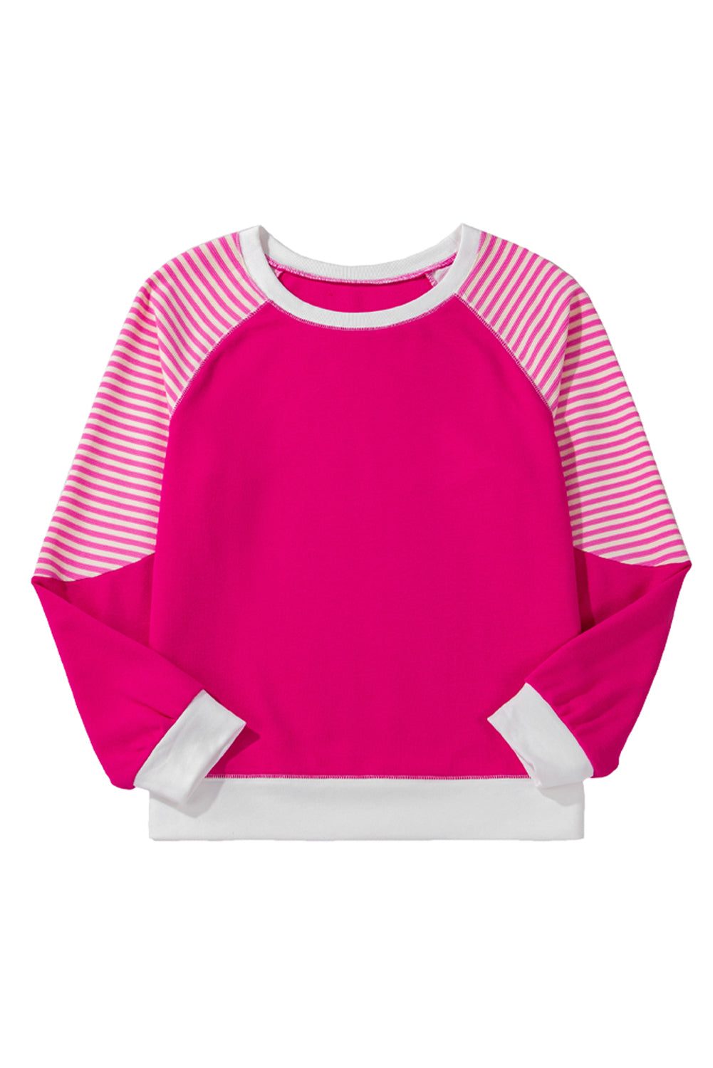 Striped Patchwork Crew Neck Raglan Sleeve Top | Strawberry Pink