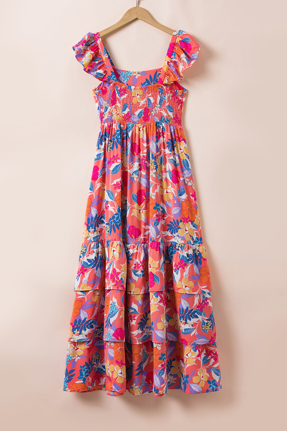 Floral Print Sleeveless Ruffle Tiered Maxi Dress | Pink