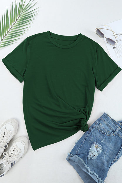 Casual Plain Crew Neck Tee | Green