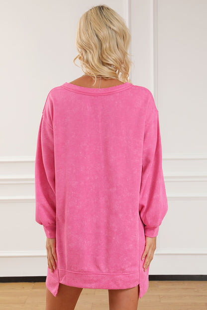 Exposed Seam Drop Shoulder Oversized Sweatshirt | Dark Pink