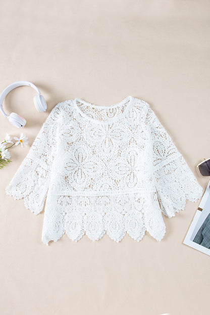 Bohemian Macrame Lace Crochet Half Sleeve Blouse | Oatmeal