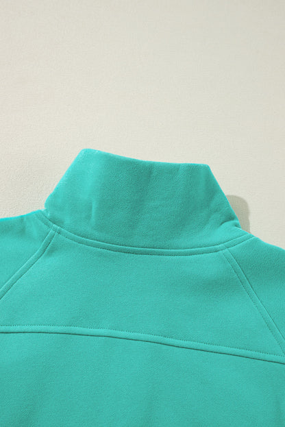 Fleece Lined Zip Up Stand Collar Thumbhole Sleeve Sweatshirt | Sea Green