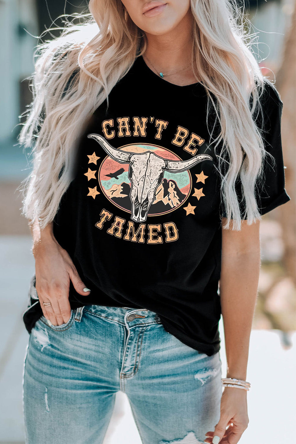 Western Can'T Be Tamed Longhorn Graphic T Shirt | Black