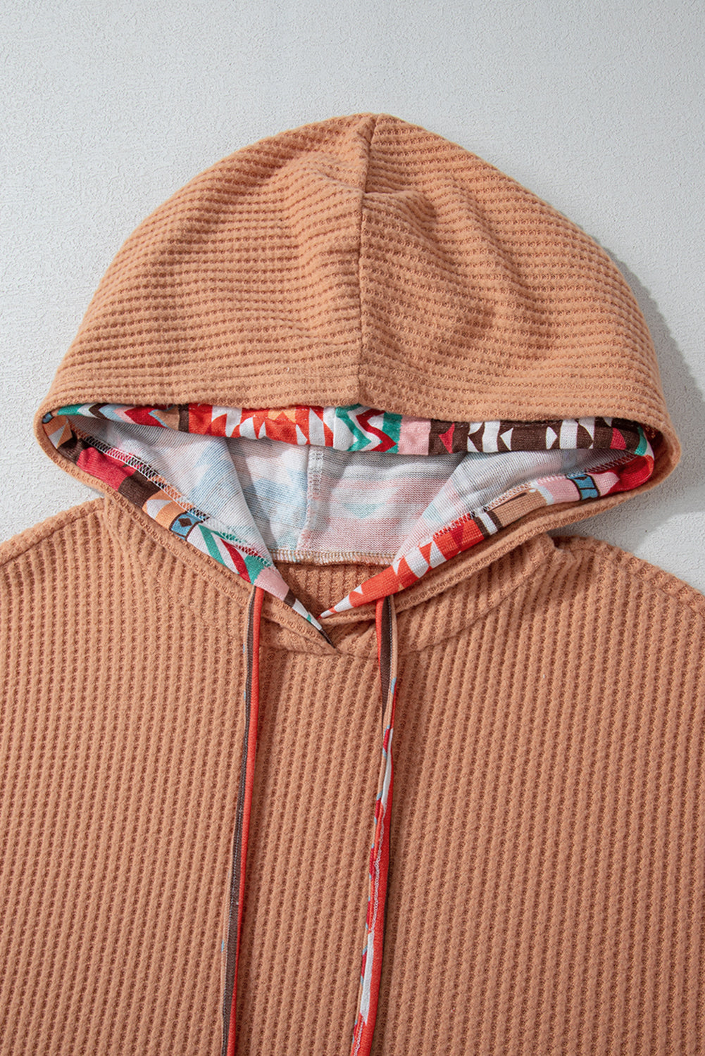 Aztec Patchwork Waffle Knit Plus Size Hoodie | Khaki