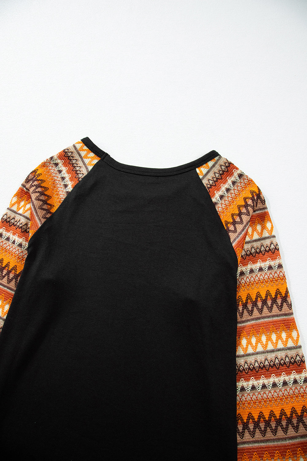 Geo Print Raglan Patchwork Long Sleeve Tee | Orange