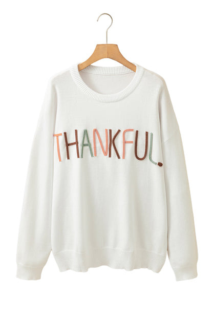 Plus Size Thankful Ivory Embroidered Sweater | White