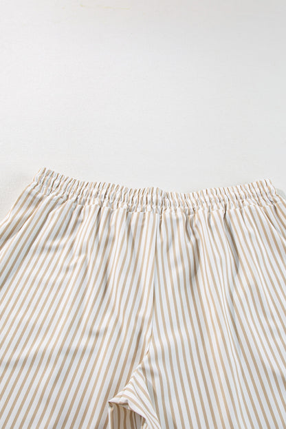 Plus Size Drawstring High Waist Wide Leg Pants | Khaki Stripe