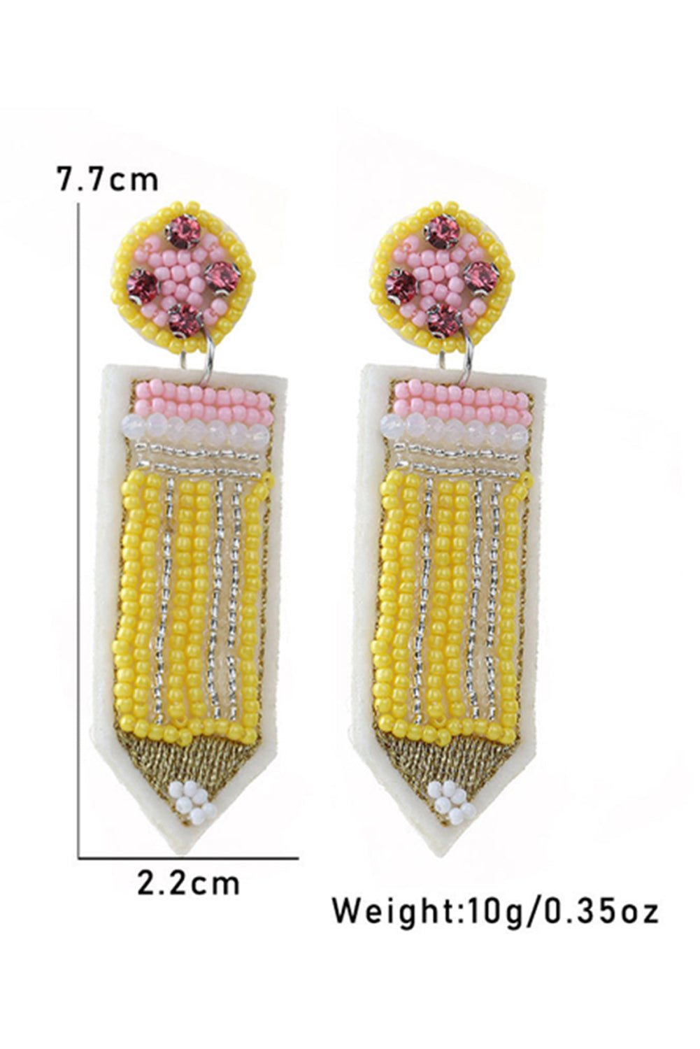 Beaded Pencil Teacher Earrings | Yellow