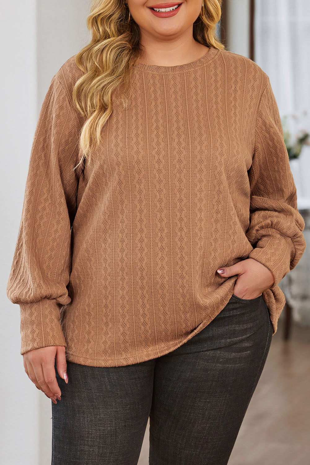 Subtle Cable Knit Plus Size Jumper | Khaki