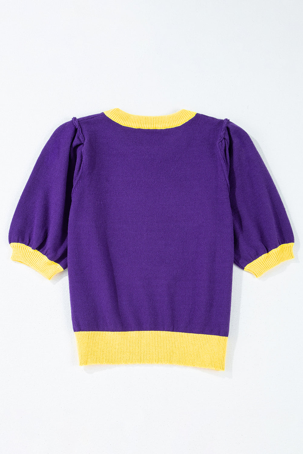 Sequin Rugby Colour Block Puff Short Sleeve Sweater | Purple