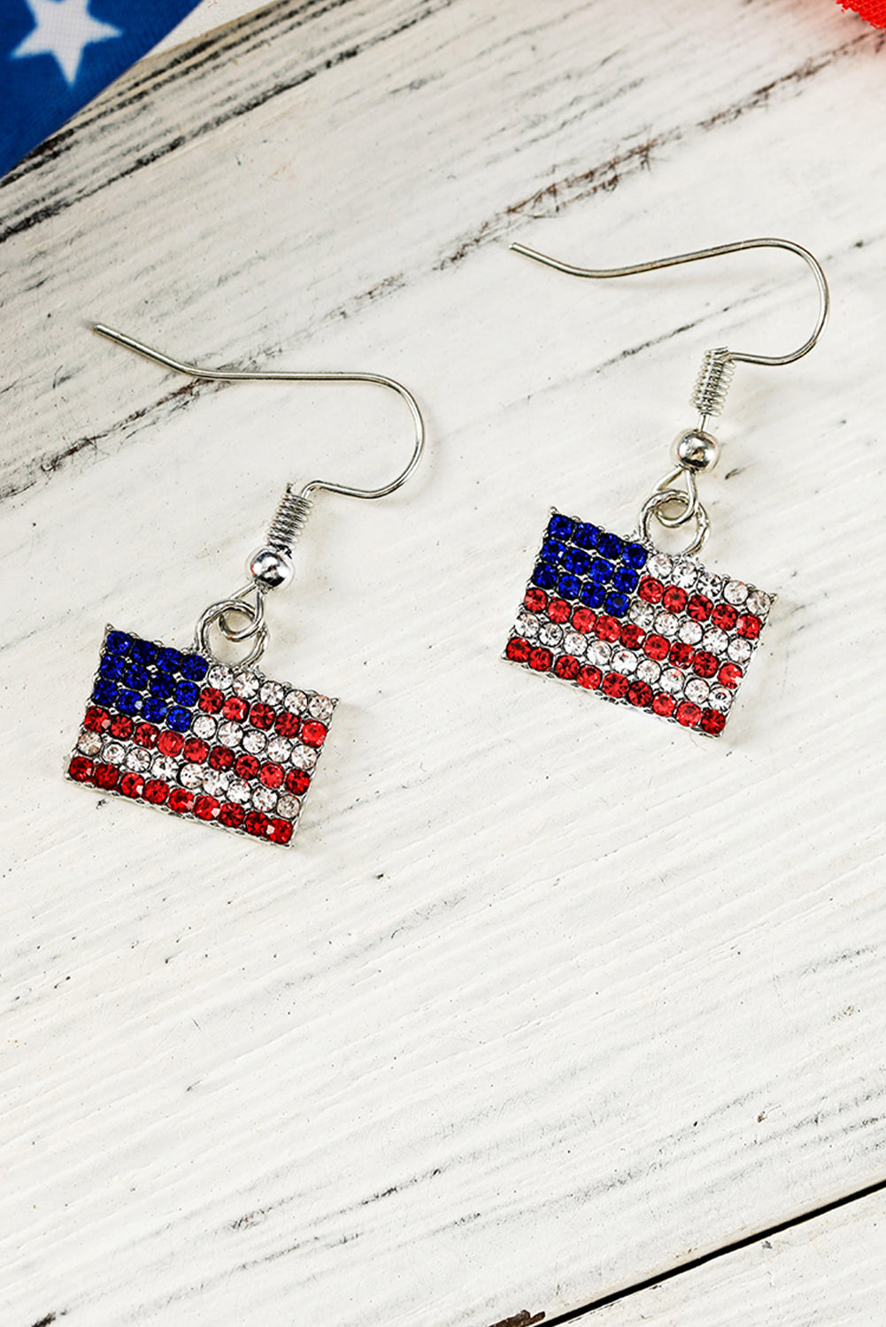 Rhinestone Usa Flag Squared Drop Earrings | Fiery Red