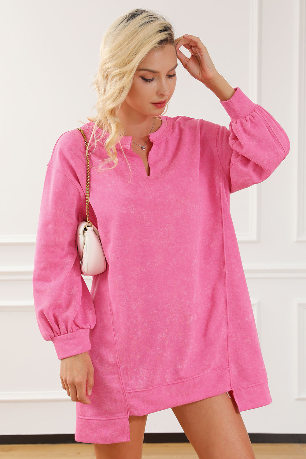 Exposed Seam Drop Shoulder Oversized Sweatshirt | Dark Pink