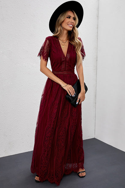 Fiery  Blue Fill Your Heart Lace Maxi Dress | Red