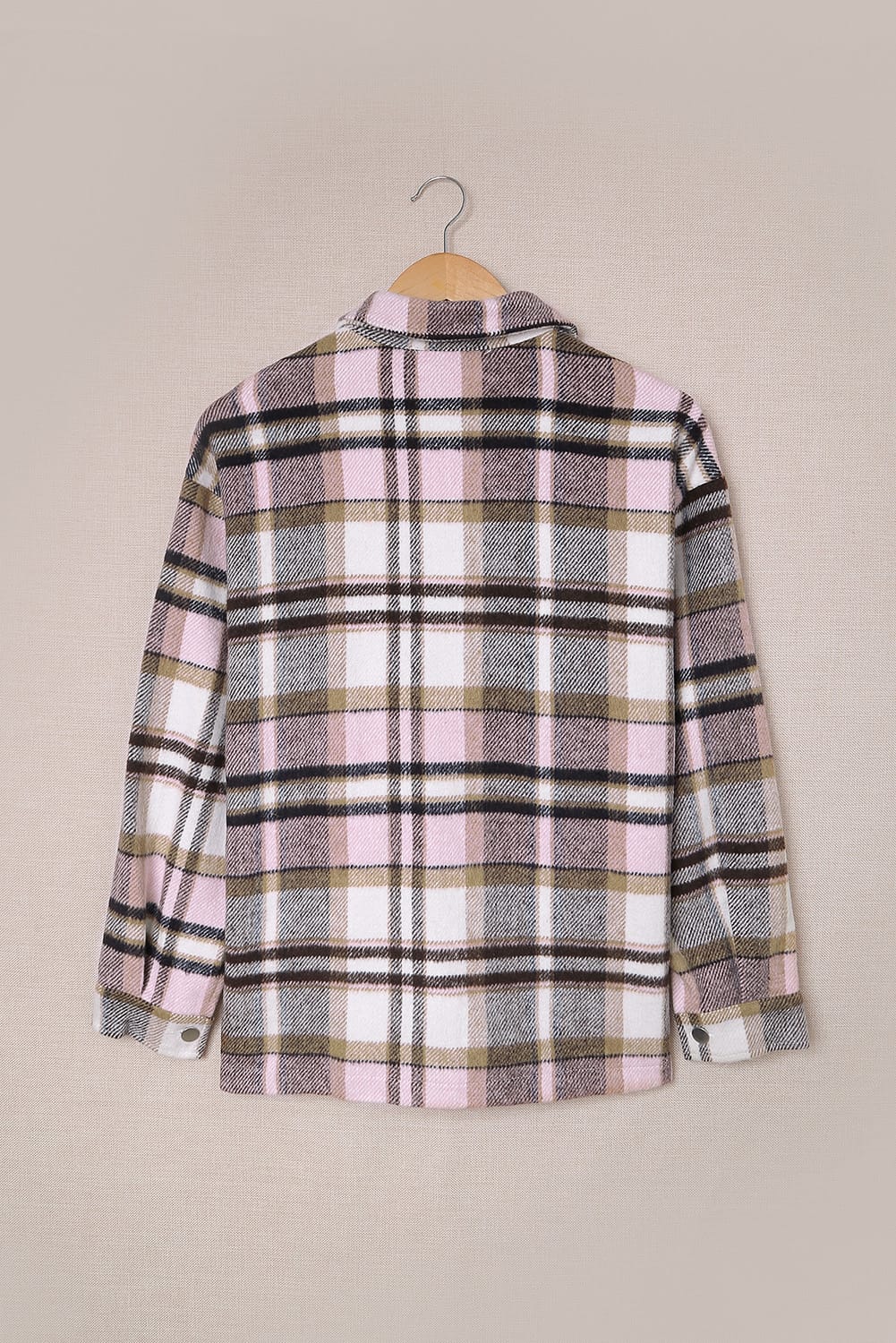 Geometric Plaid Print Pocketed Shacket | Pink