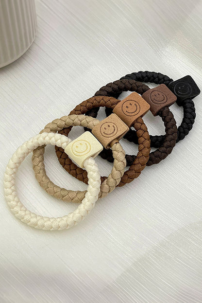 5Pcs Smile Face Decor Braided Hair Ties | Chestnut