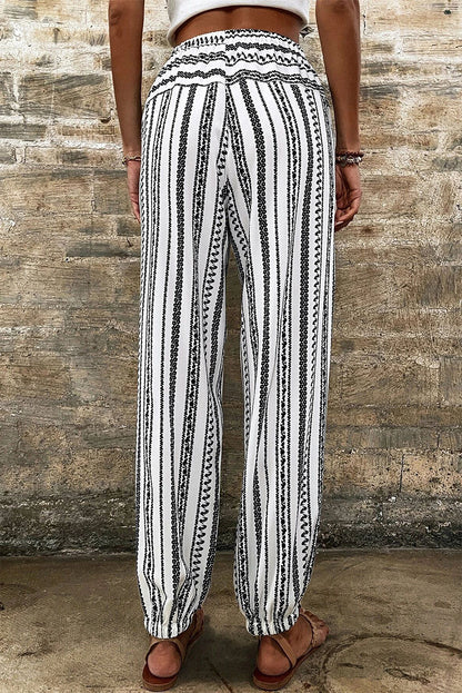 Boho Striped Print Casual Pants | Black Stripe