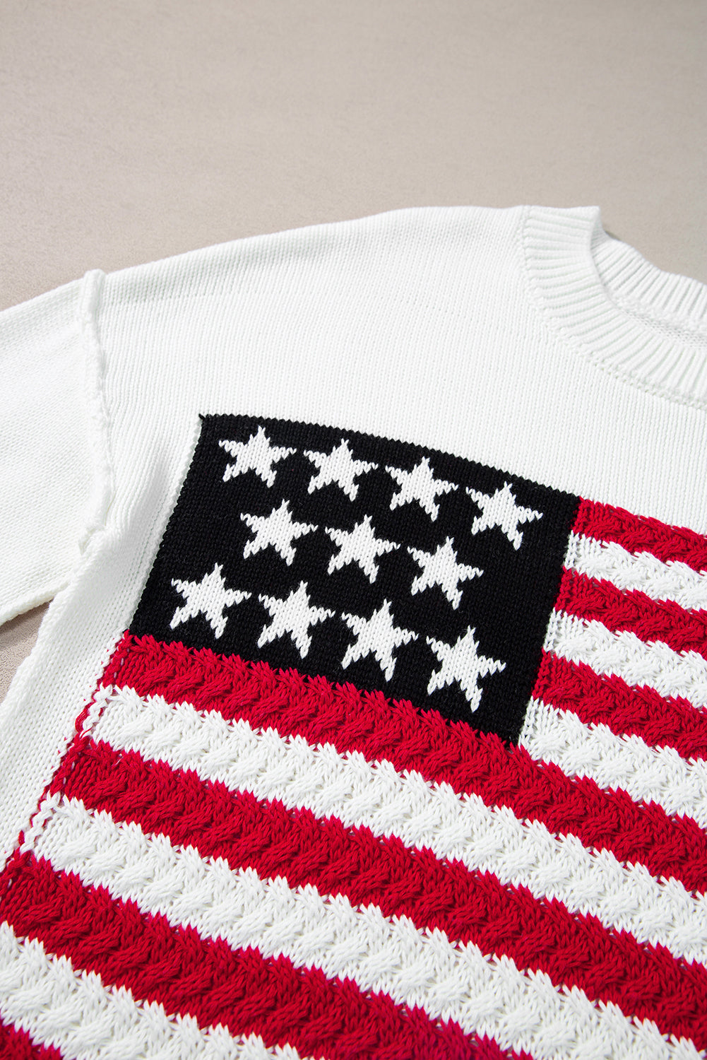 American Flag Cable Knit Drop Shoulder Sweater | White