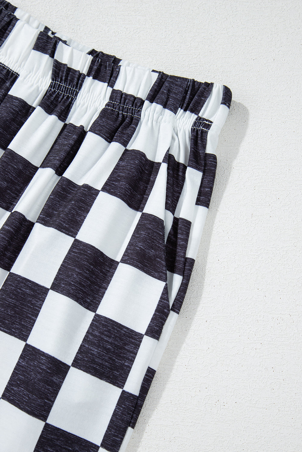 2-Tone Checked Print High Waist Wide Leg Pants | Black