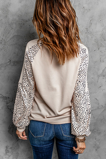 Thanksgiving Pumpkin Graphic Leopard Raglan Sleeve Top | Khaki