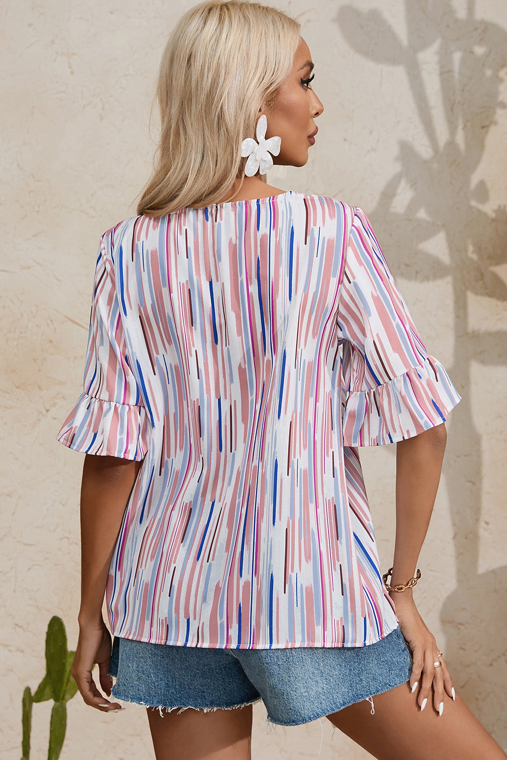 Multicolour Striped Splash Half Sleeve Blouse | White