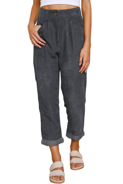 Corduroy High Waist Straight Leg Pants | Gray