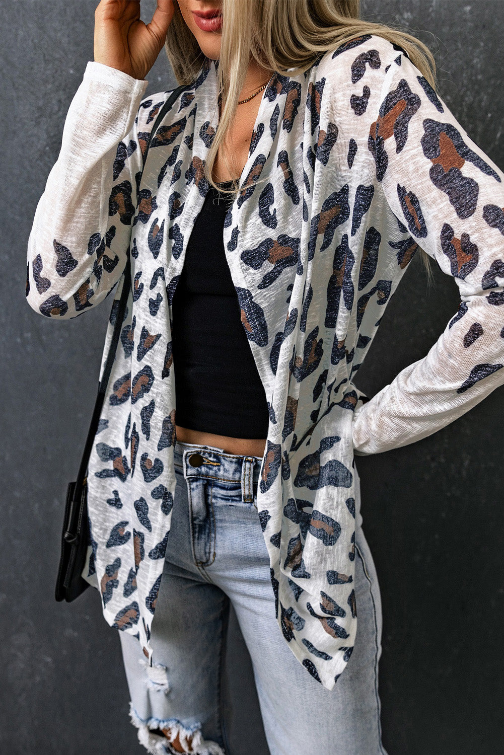 Vintage Leopard Print Open Cardigan | White