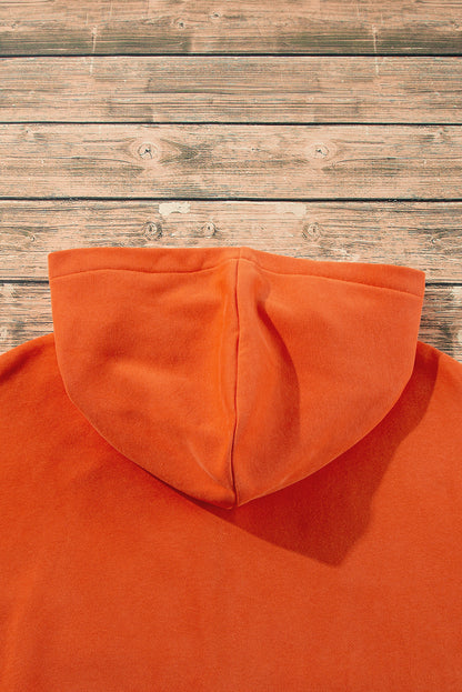 Fleece Lined Half Zipper Kangaroo Pockets Loose Hoodie | Orange