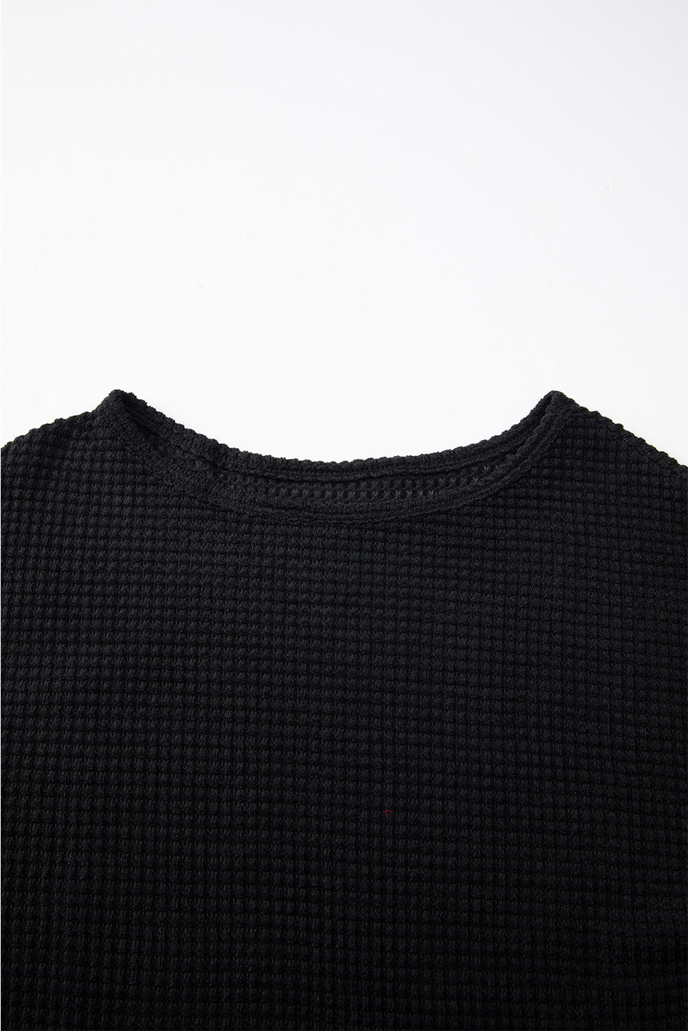 Waffle Knit Drop Shoulder Long Sleeve Top | Black