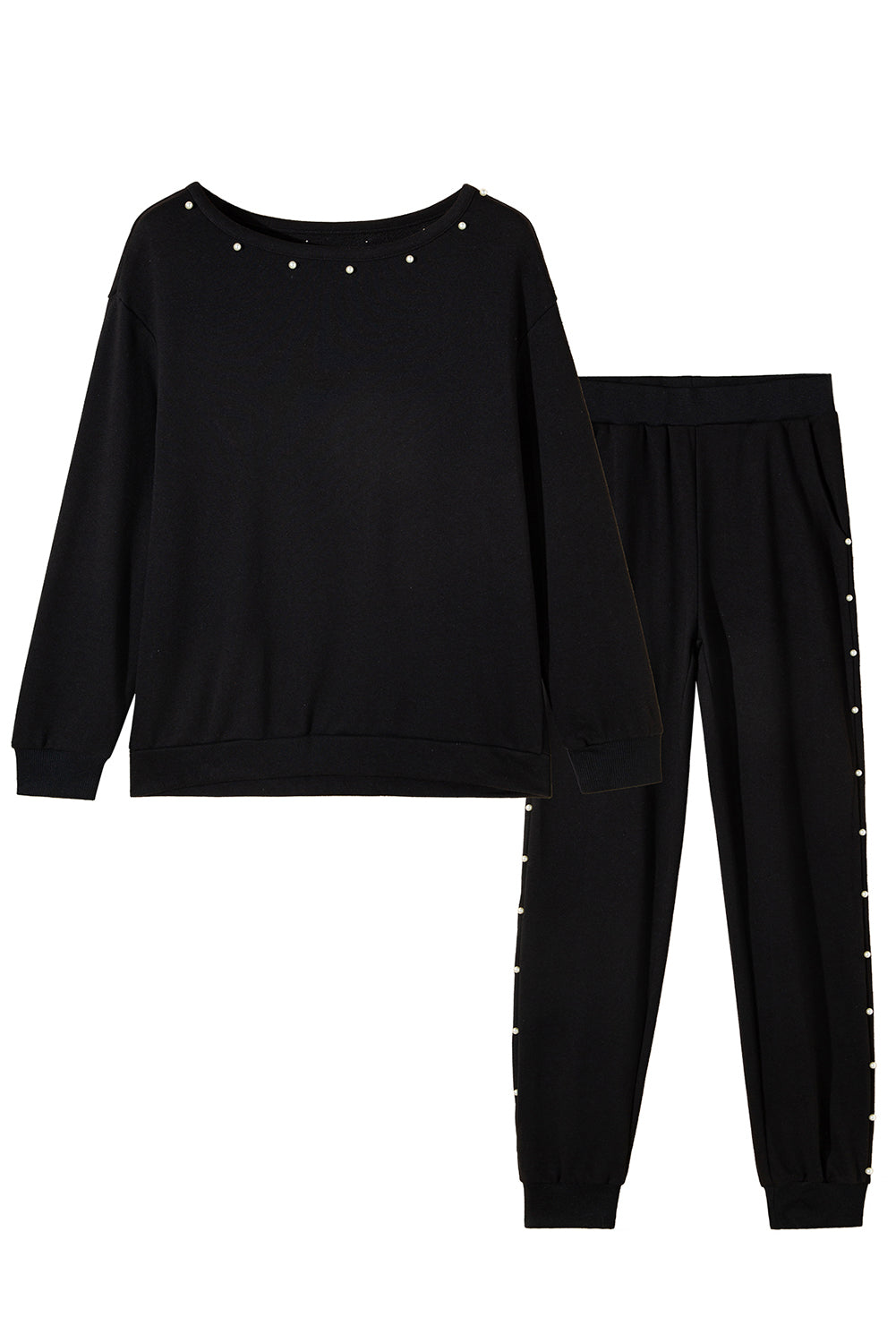 Beaded Decor Pullover And Jogger Pants Set | Black