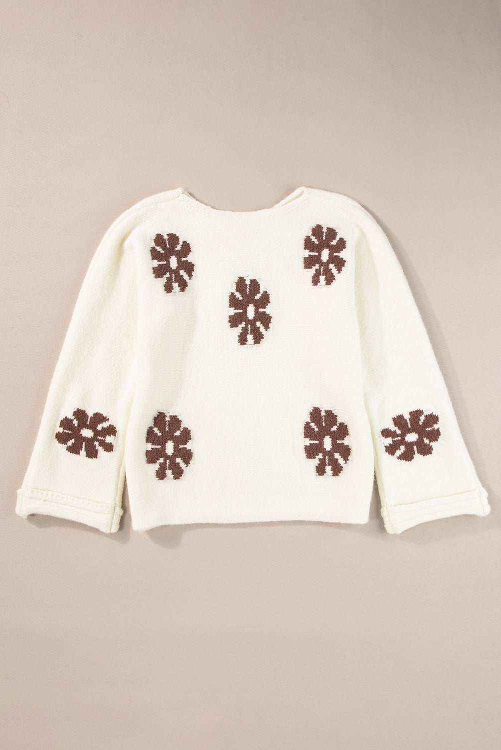 Colourblock Floral Pattern Round Neck Sweater | White