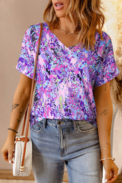 Loose Painted Floral Tee | Pink