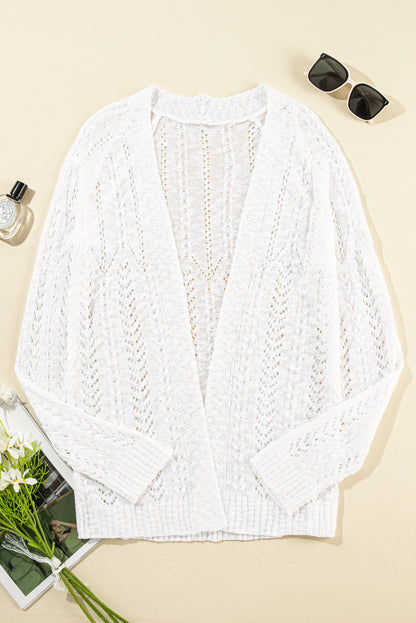 Solid Open Knit Cardigan | White