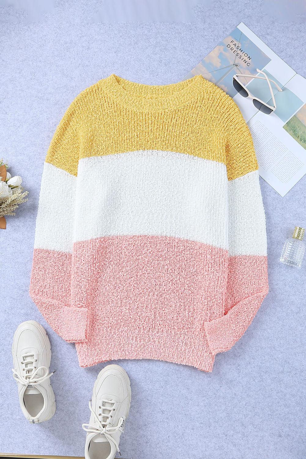 Colourblock Bubble Sleeve Plus Size Sweater | Yellow