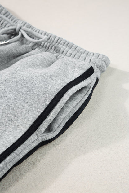 Solid Colour Side Striped Sweatshirt Active Set | Light Grey