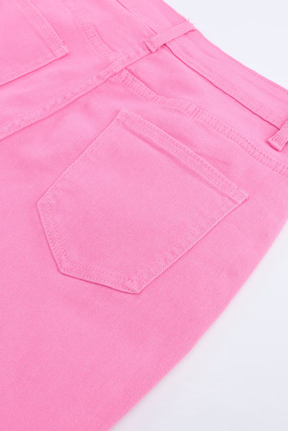 Vintage High Waist Flare Leg Ripped Raw Hem Jeans | Pink