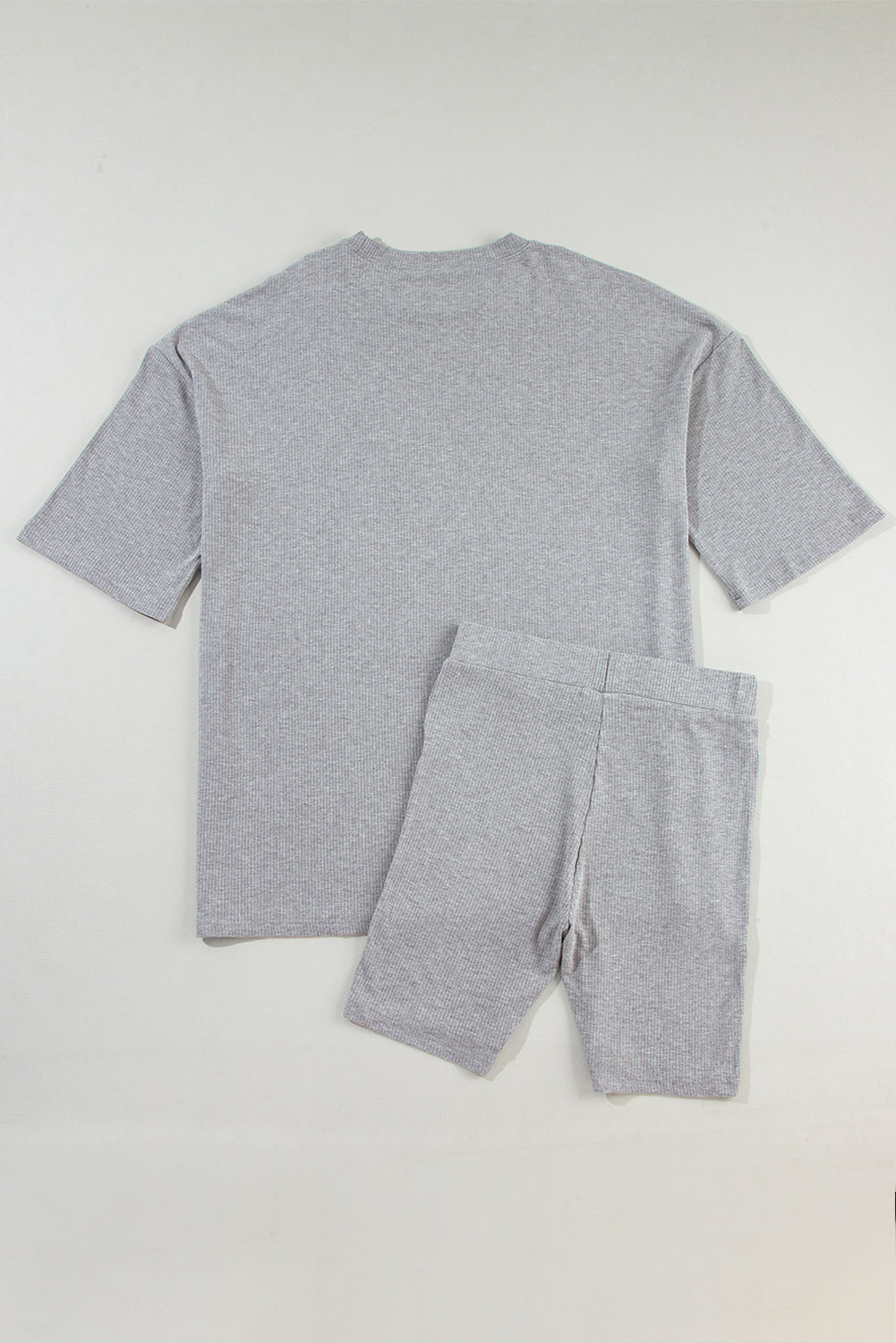 Solid Colour Loose Tunic Top And Slim Shorts Set | Light Grey