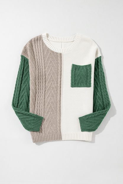 Colourblock Patched Pocket Drop Shoulder Sweater | Vineyard Green